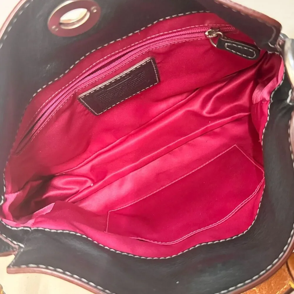 Coach Chelsea Pebbled Black Leather Hobo Handbag Brown Strap - Picture 9 of 14